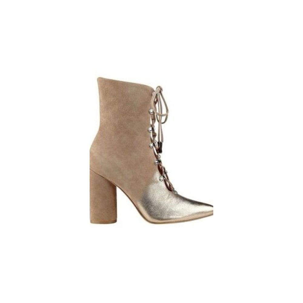 Sigerson Morrison Metallic Gold‎ Suede Lace Up Block Heel Ankle Boots 7B